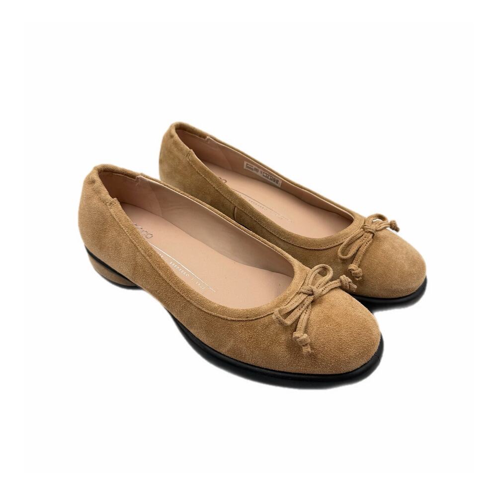 Ecco NEW Beige Suede Leather Sculpted LX Bow Top Round Toe Low Heel Ballet Flats